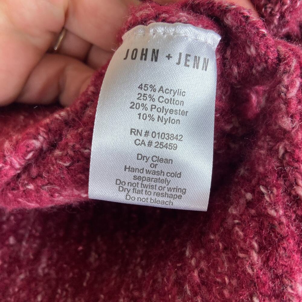 John + Jenn Marled Chunky Knit Sweater Size M Cranberry Burgundy Lace Up Sides - Picture 7 of 9